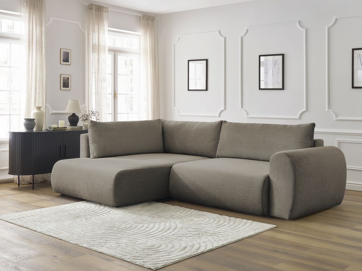 Bobochic Lucien Ecksofa mit Schlaffunktion und Bettkasten 296 × 198 cm Stoff Taupe Ecke links