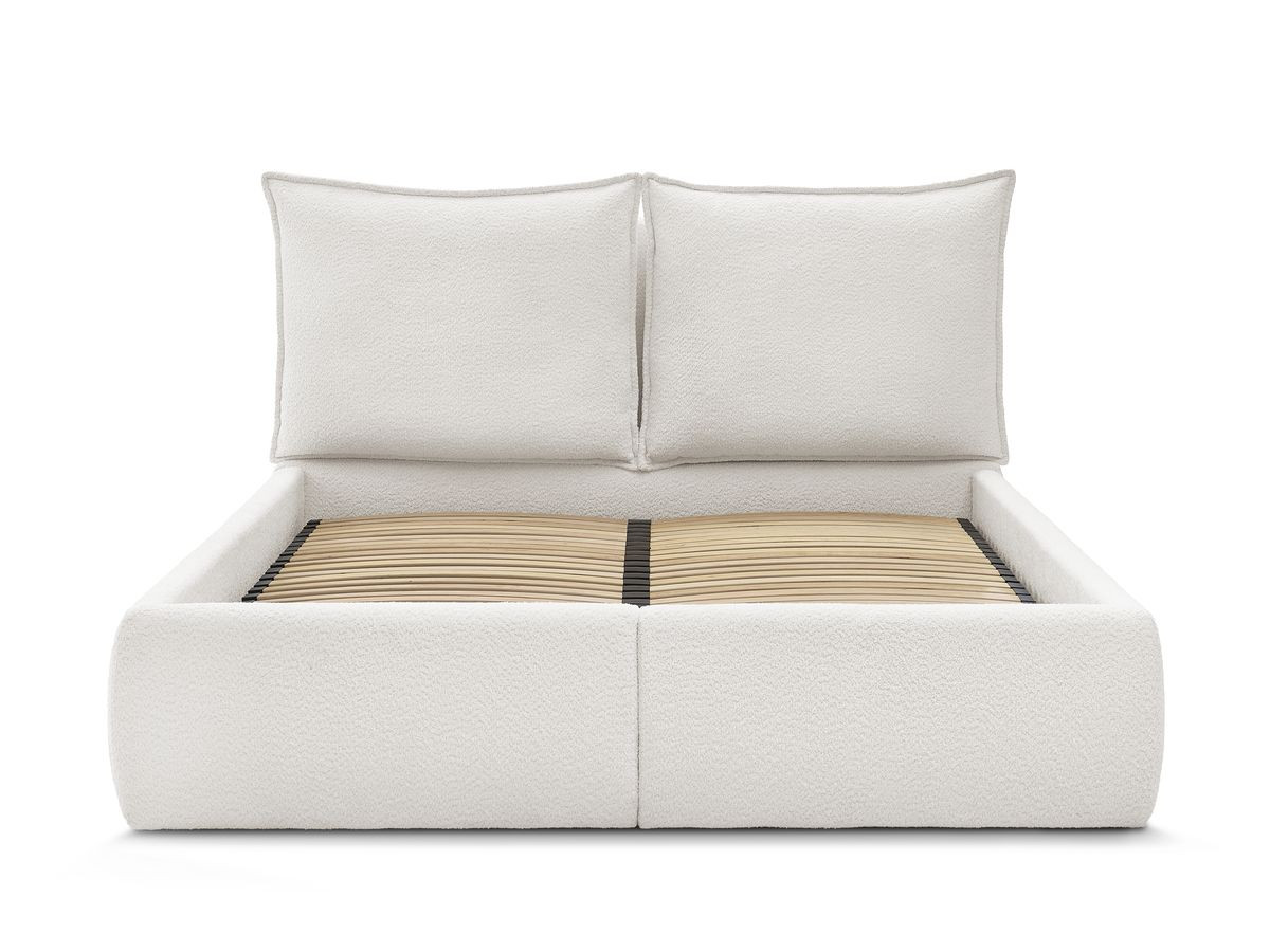 Bobochic Garance Polsterbett mit Bettkasten Bouclé-Stoff Weiß, Liegefläche 140 × 190 cm