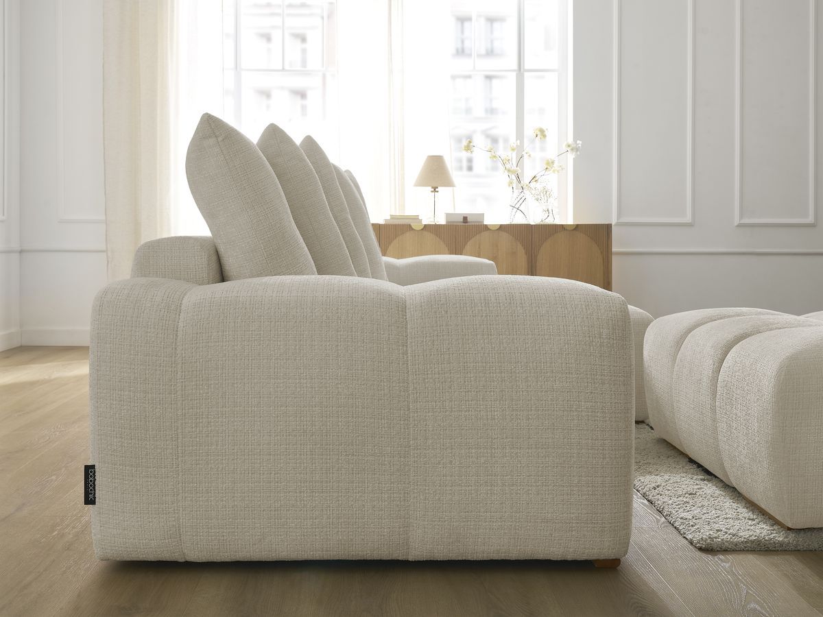 Bobochic Anakin Ecksofa mit Pouf, 6 Kissen Strukturstoff Beige