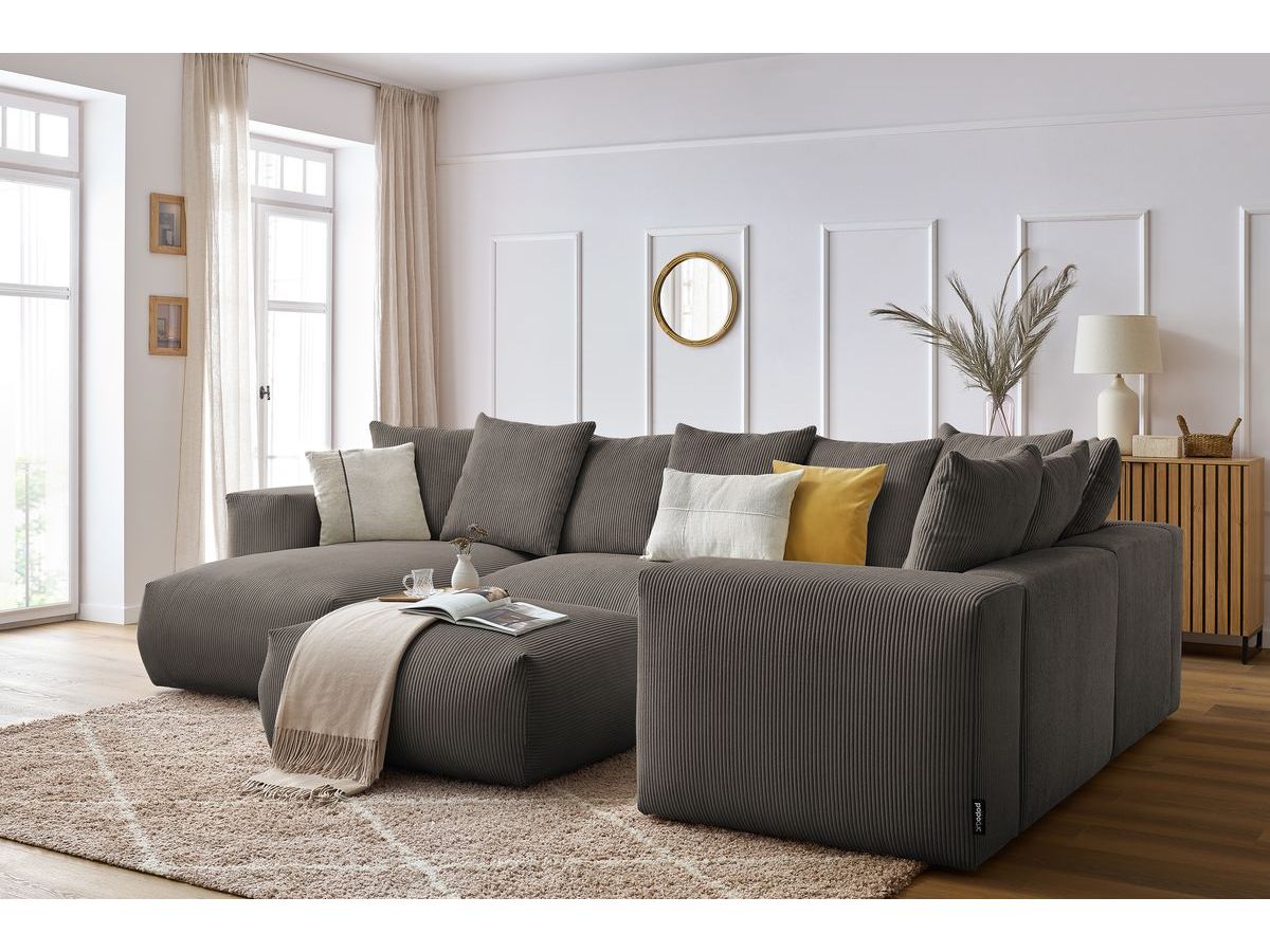 Bobochic Voltaire Wohnlandschaft mit Pouf 356 × 214 cm Cordsamt Taupe Ecke links