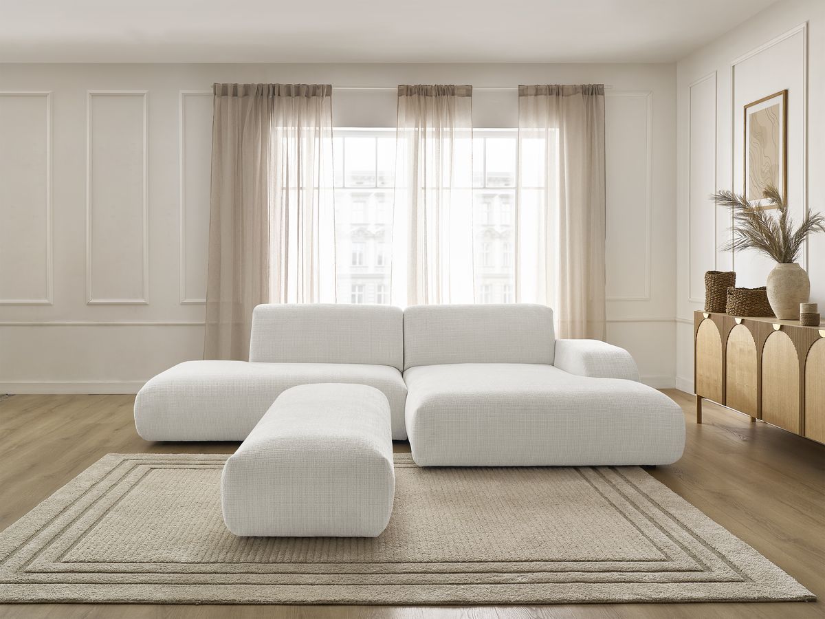 Bobochic Sirius Ecksofa mit Pouf 300 × 170 cm Strukturstoff Weiß Ecke rechts