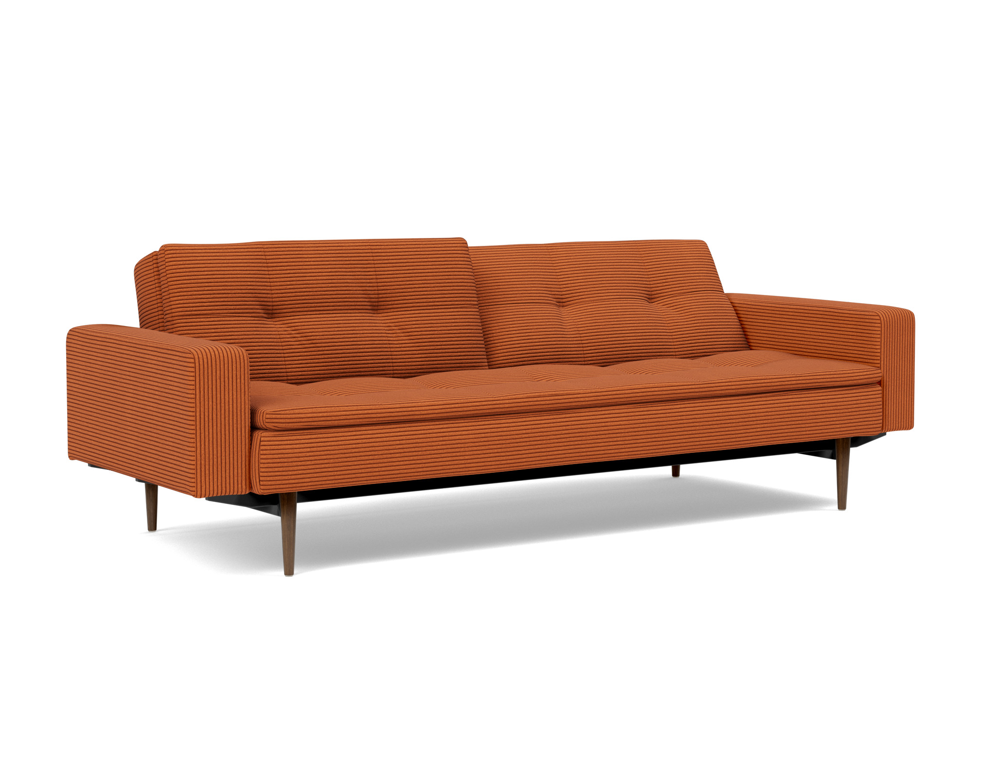 Schlafsofa Dublexo mit Armlehnen Kord Corduroy 595-Burnt-Orange Beine Styletto Eiche dunkel
