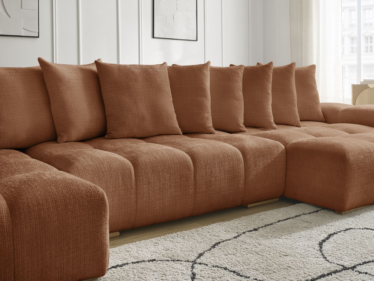 Bobochic Anakin Wohnlandschaft mit Pouf, 10 Kissen Strukturstoff Orange