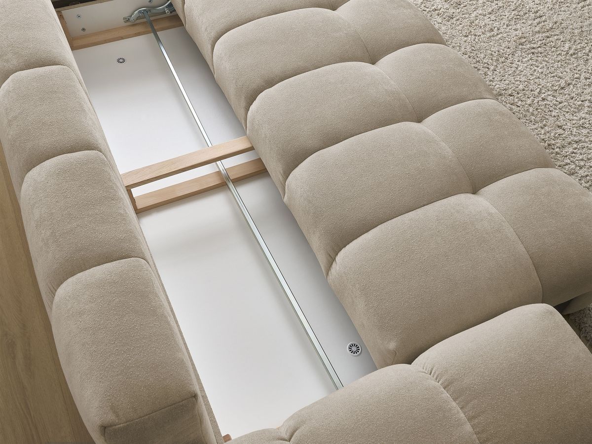 Bobochic Everest Schlafsofa 3-Sitzer mit Bettkasten und Pouf, 5 Kissen Strukturstoff Taupe