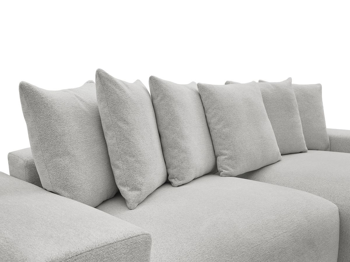 Bobochic Voltaire Ecksofa mit Schlaffunktion und Bettkasten Melange-Stoff Hellgrau