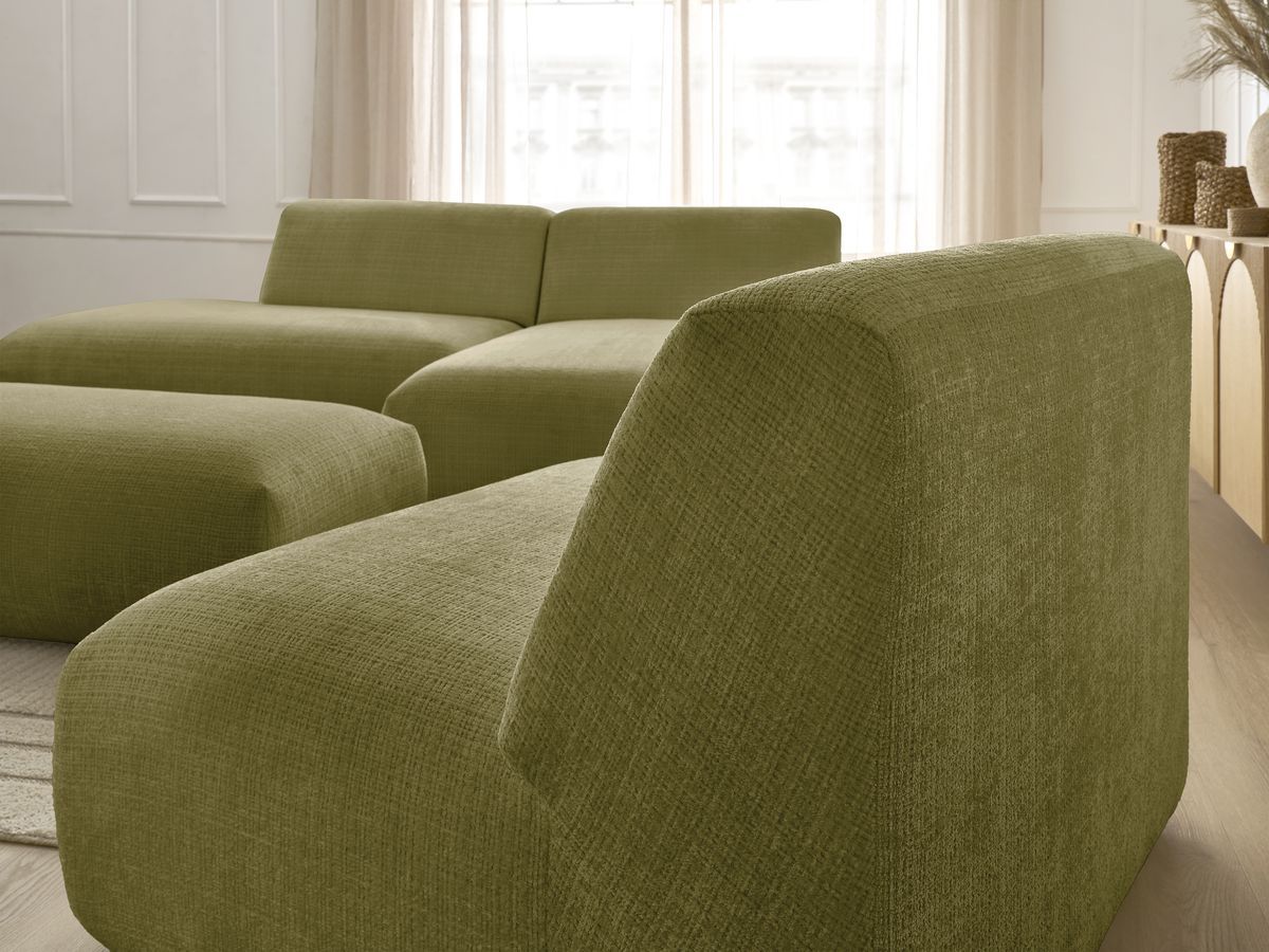 Bobochic Sirius Ecksofa mit Pouf 405 × 170 cm Strukturstoff Grün Ecke rechts