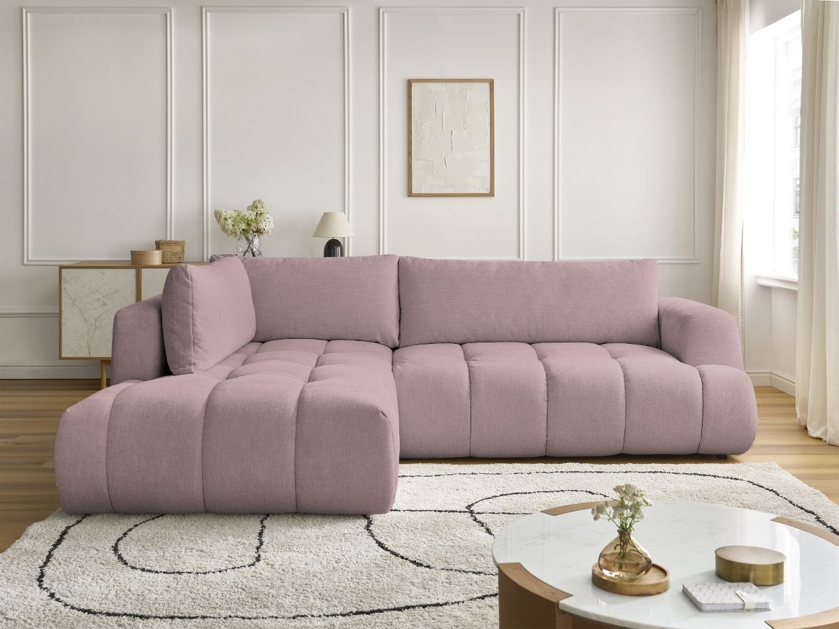 Bobochic Fuji Ecksofa mit Schlaffunktion und Bettkasten 282 × 204 cm Stoff Rosa Ecke links
