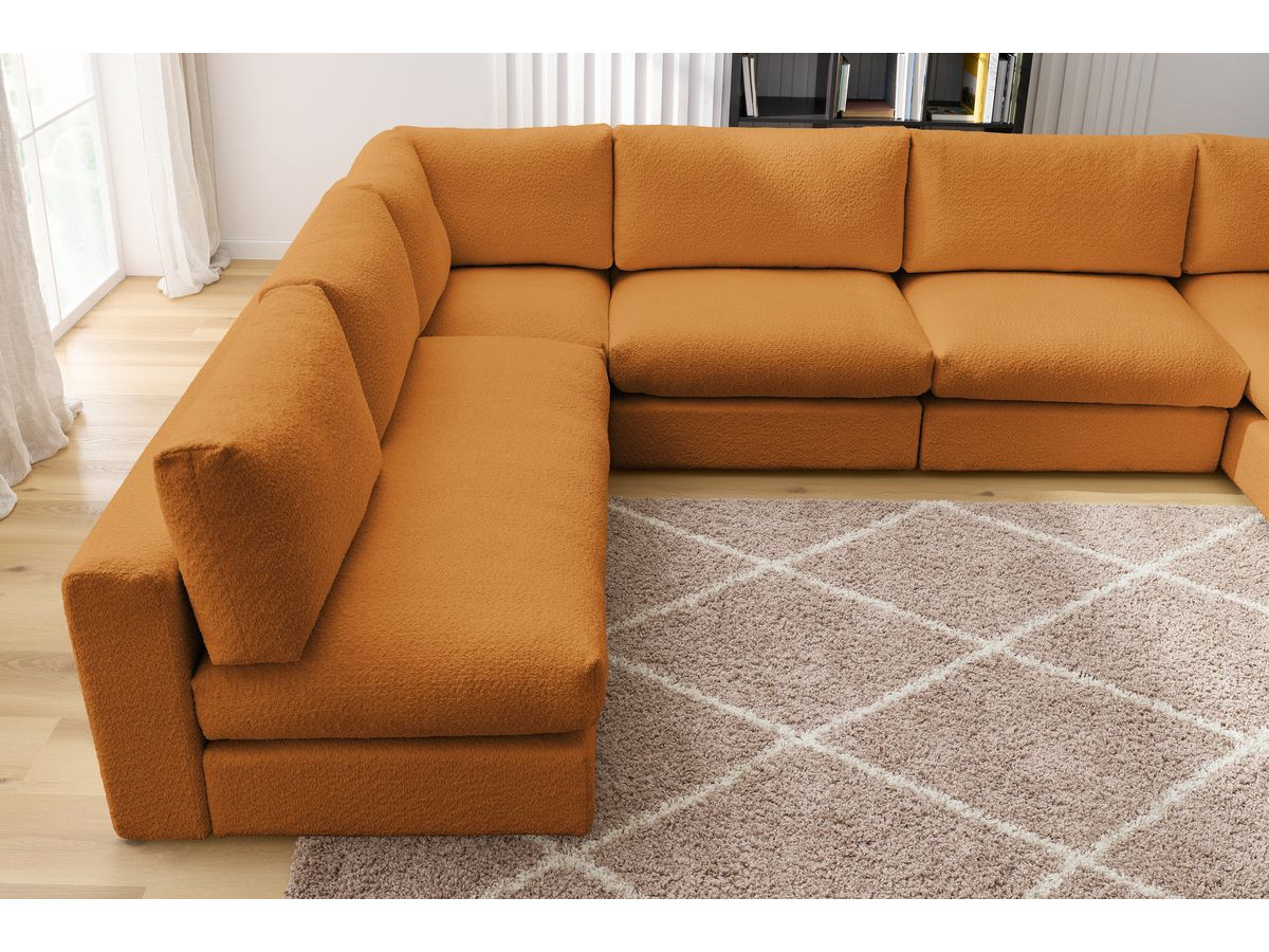 Bobochic Paris Ecksofa mit Pouf 369 × 262 cm Bouclé-Stoff Gelb