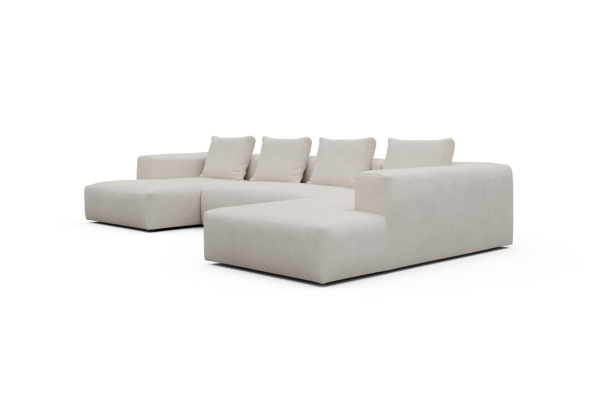 Wohnlandschaft Fred Relax-Ecke rechts mit 2-Sitzer und Chaiselongue links Corduroy-Ivory