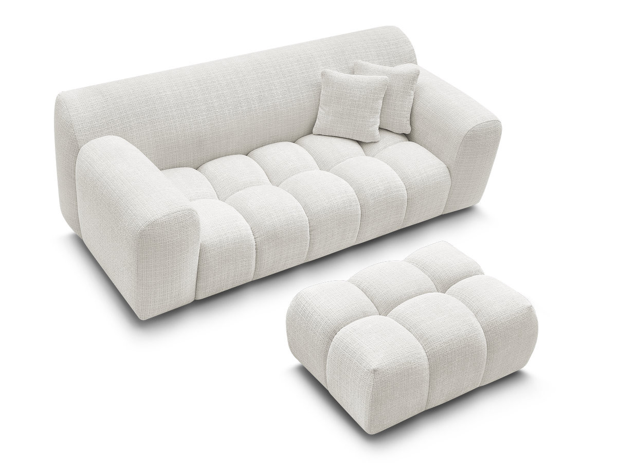 Bobochic Melisse Sofa 2-Sitzer mit Pouf Strukturstoff Weiß