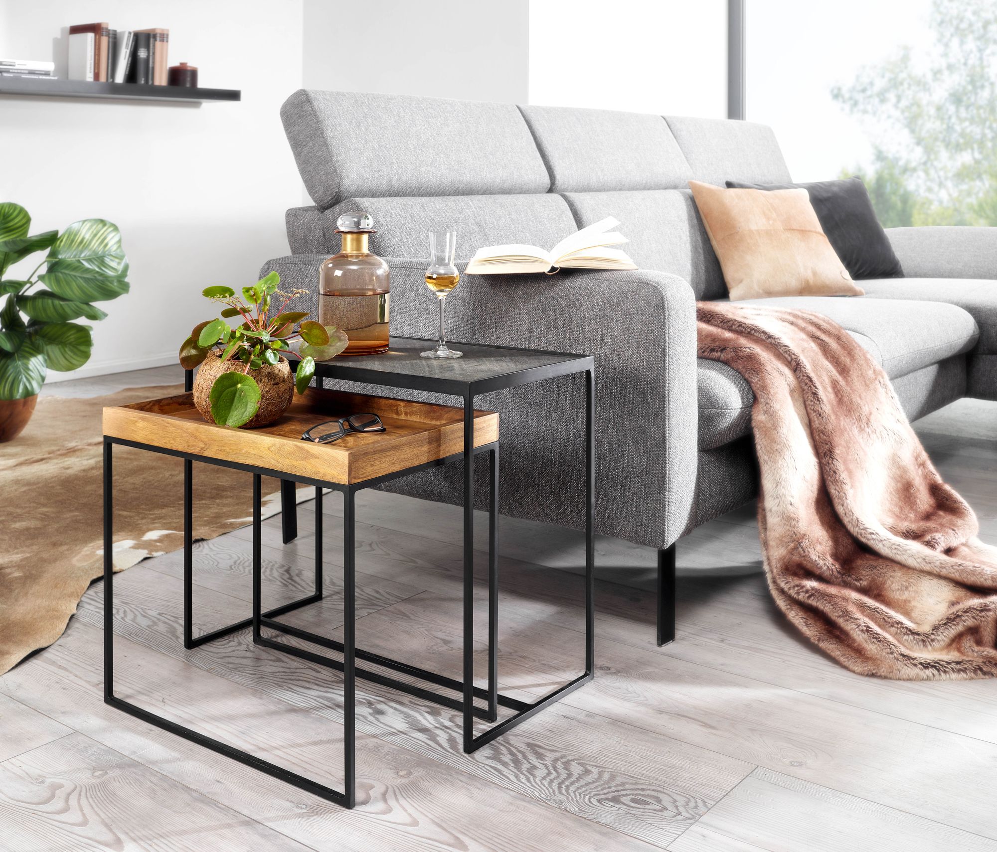 Satztisch 2er-Set Thingeyri Mango Massivholz 60 × 30 × 50 cm
