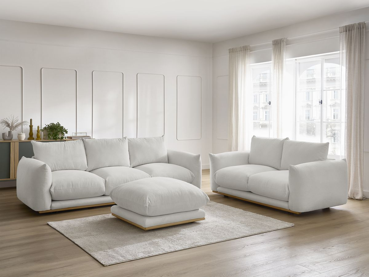 Bobochic Ernest Sofa 6-Sitzer mit Pouf Stoff Hellgrau