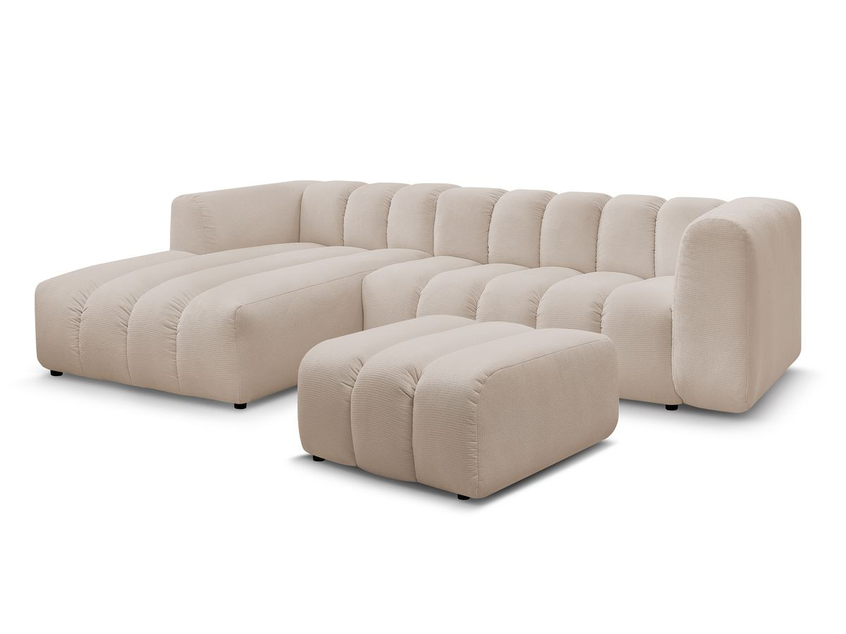 Bobochic Talia Ecksofa mit Pouf Melange-Stoff Beige Ecke links