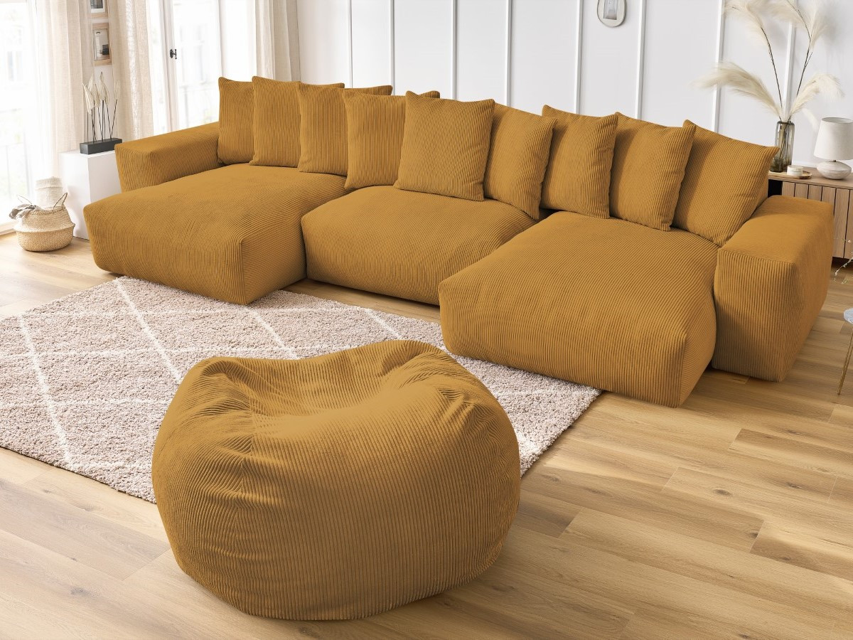 Bobochic Voltaire Wohnlandschaft mit Pouf 420 × 174 cm Cordsamt Gelb
