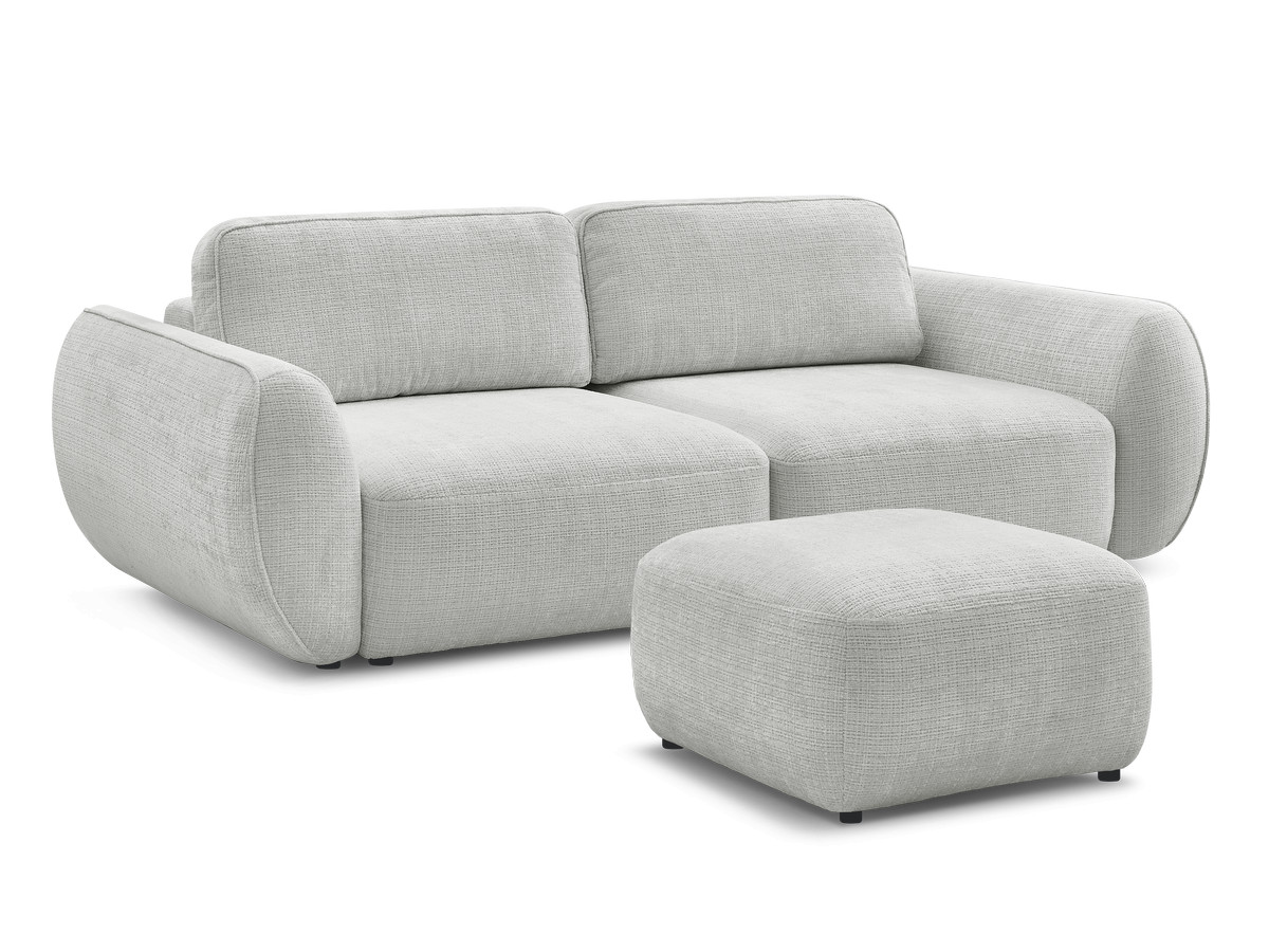 Bobochic Denise Schlafsofa 3-Sitzer mit Bettkasten und Pouf Strukturstoff Hellgrau