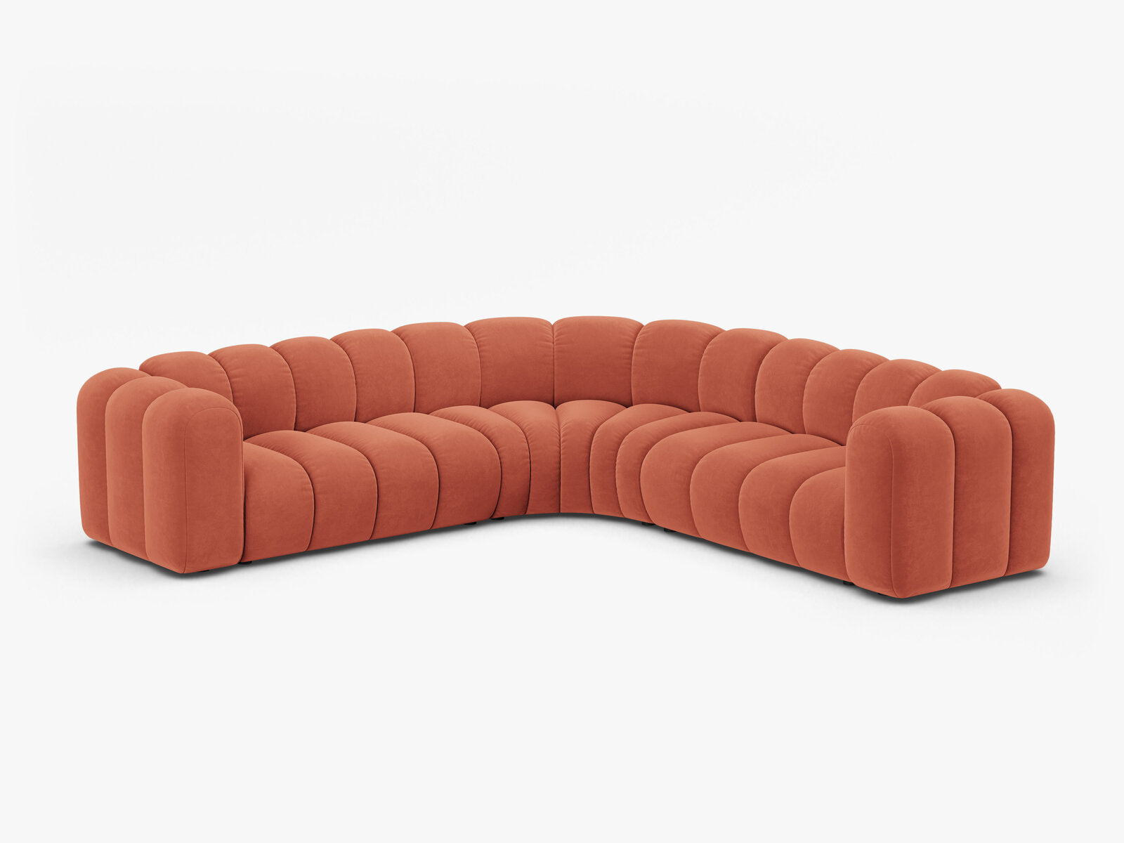 Micadoni symmetrisches Ecksofa Lupine 5-Sitzer mittelgroß Samt Venus Koralle
