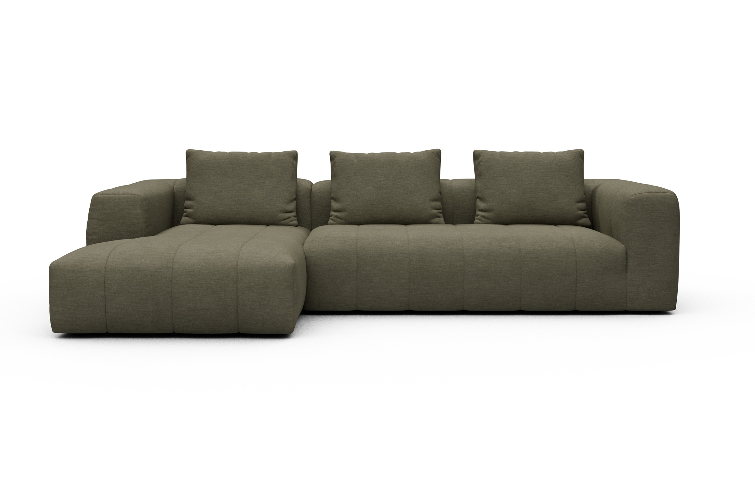 Ecksofa Hugo 2,5-Sitzer Armlehne rechts mit Chaiselongue Vivus-Dusty-Olive