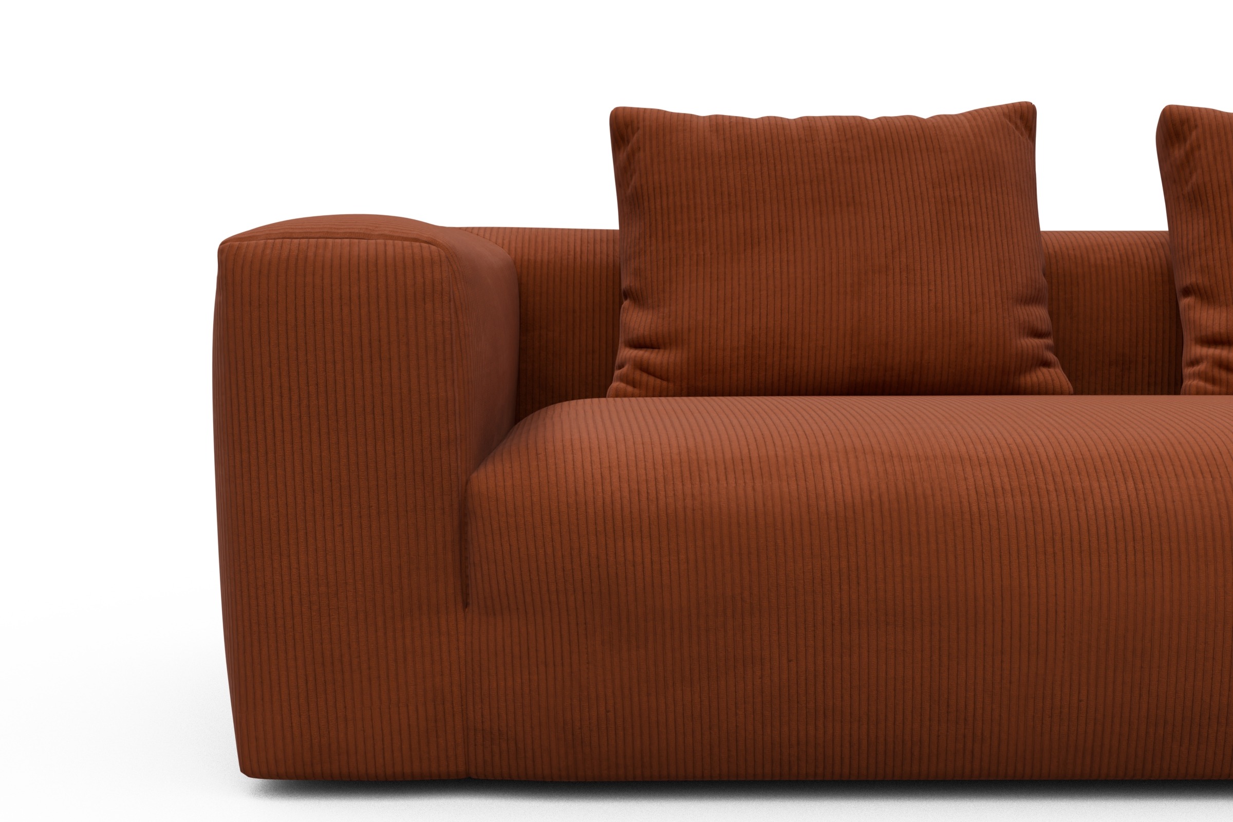 Wohnlandschaft Fred Chaiselongue rechts mit 2-Sitzer und lange Armlehne links Corduroy-Burnt-Orange