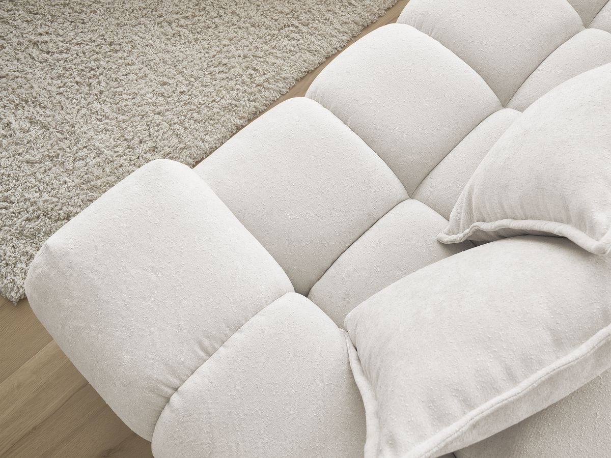 Bobochic Everest Ecksofa mit Schlaffunktion und Pouf, 10 Kissen Strukturstoff Weiß Ecke links