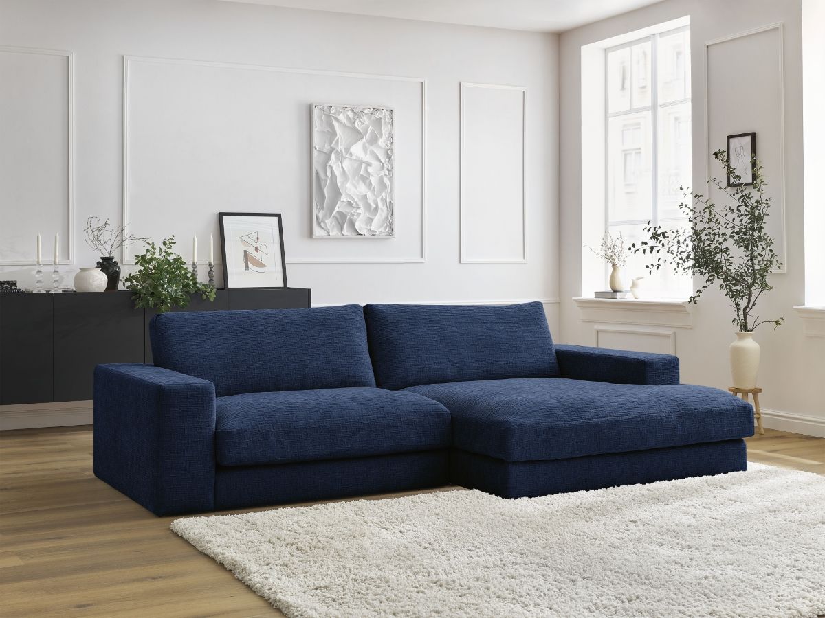 Bobochic Leonard Ecksofa 274 × 159 cm Strukturstoff Dunkelblau Ecke rechts