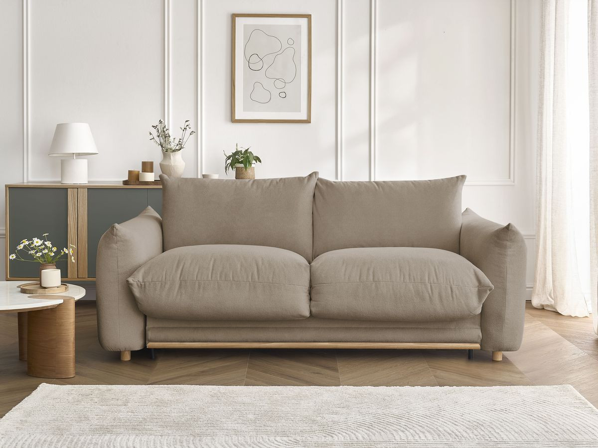 Bobochic Ernest Schlafsofa 3-Sitzer, Liegefläche 190 × 140 / 160 cm Stoff Taupe, Liegefläche 140 × 190 cm