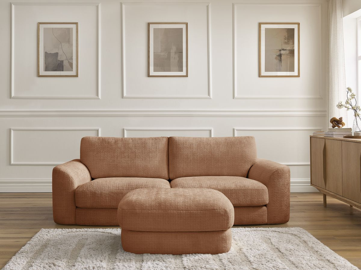 Bobochic Leonore Sofa 3-Sitzer mit Pouf Strukturstoff Orange