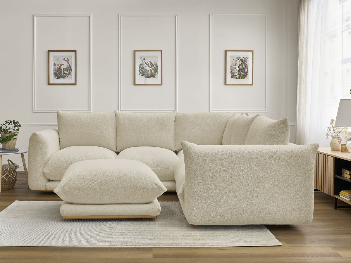Bobochic Ernest Ecksofa mit Pouf Bouclé-Stoff Beige