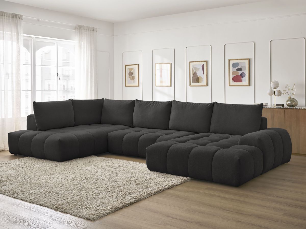 Bobochic Everest Wohnlandschaft, 6 Kissen Strukturstoff Schwarz Ecke rechts