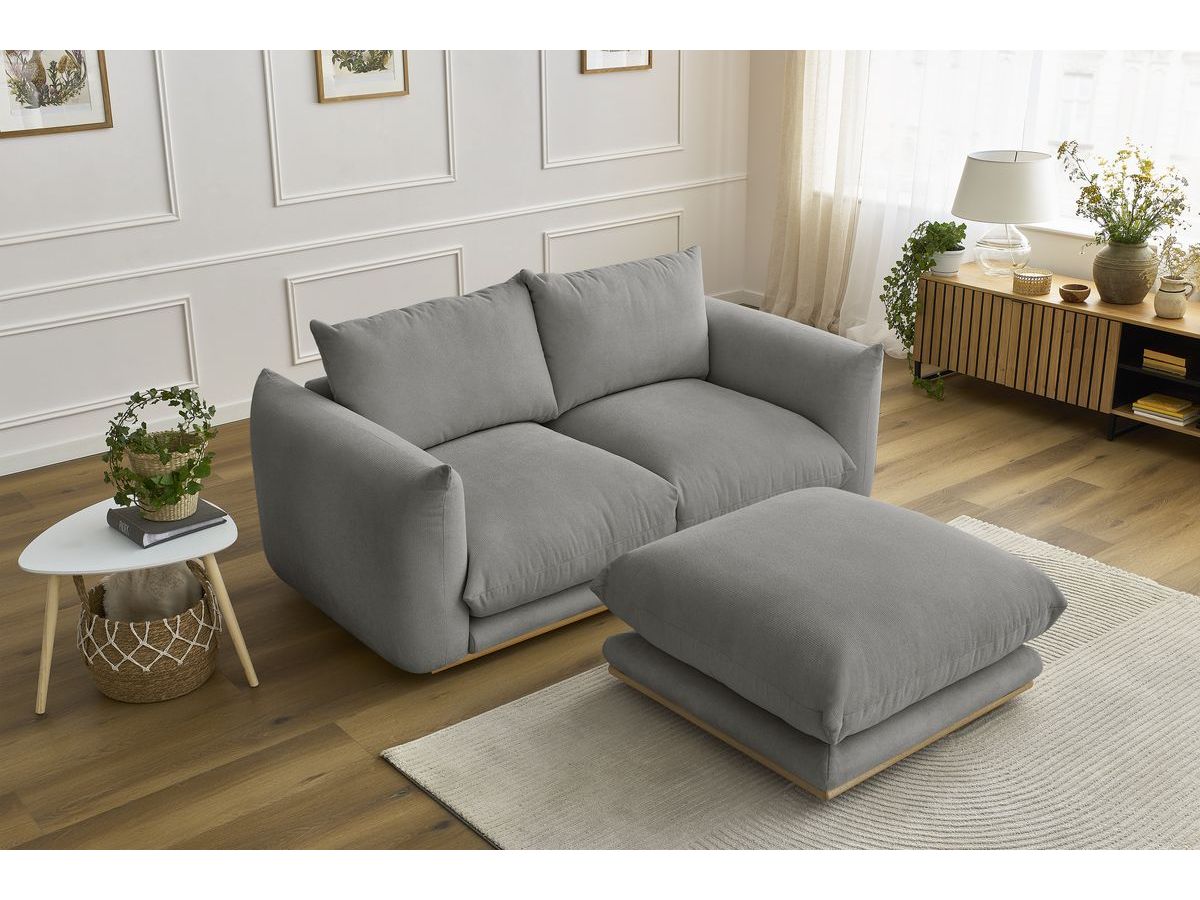 Bobochic Ernest Sofa 3-Sitzer mit Pouf 193 × 106 cm Stoff Dunkelgrau
