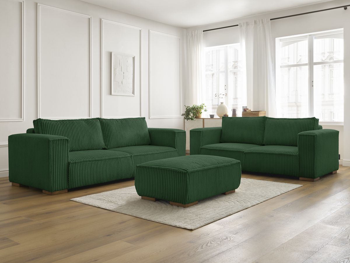 Bobochic Chelsea Sofa 6-Sitzer mit Pouf Breitcord weich Grün