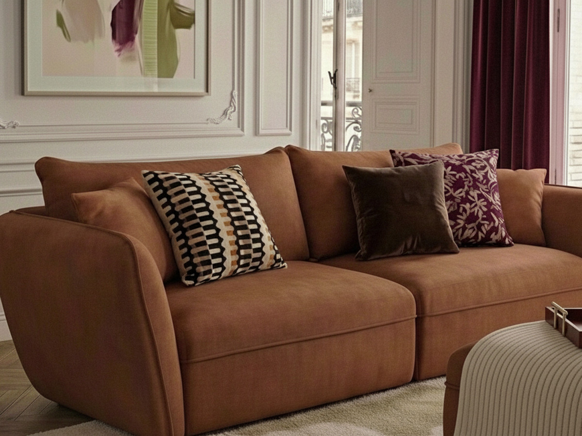 Bobochic Luigi Sofa 3-Sitzer mit Pouf Strukturstoff Orange