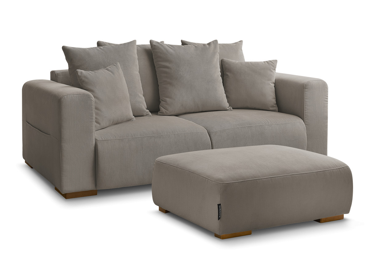 Bobochic Sidonie Sofa 3-Sitzer mit Pouf Cordsamt Taupe