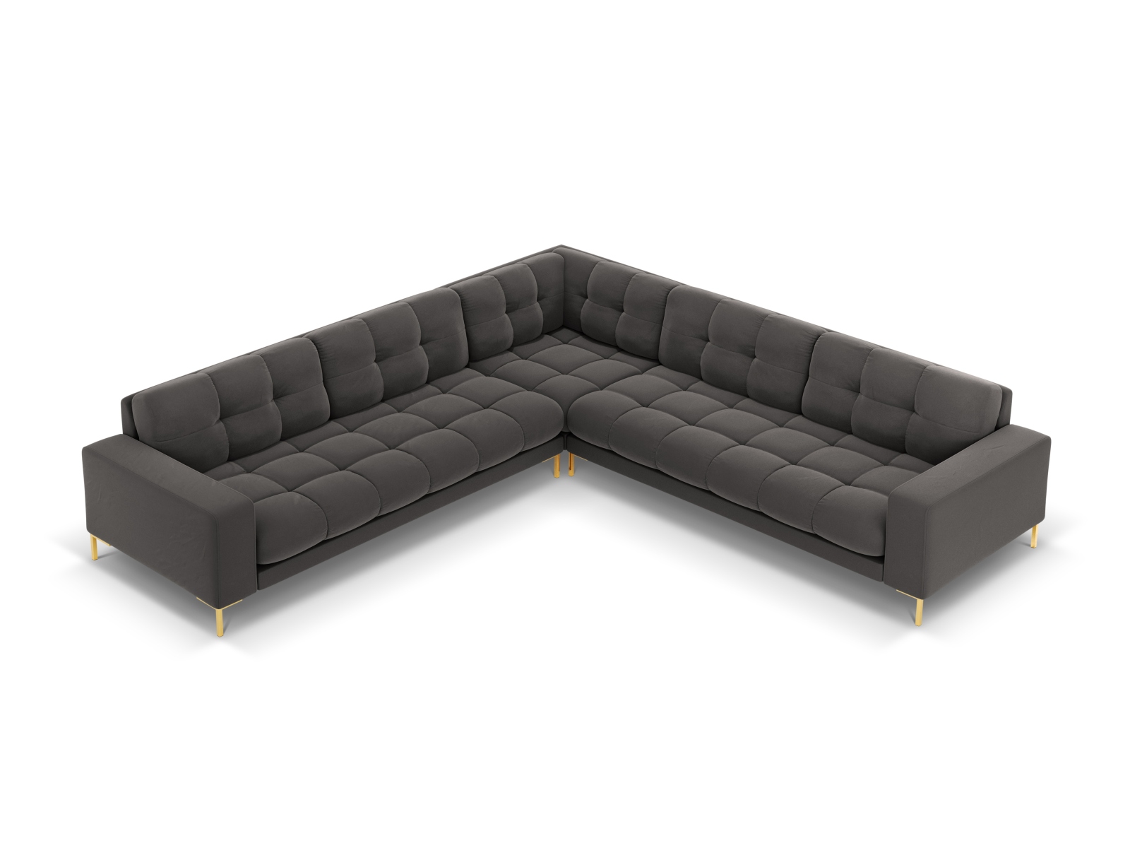 Cosmopolitan Design Symmetrisches Ecksofa Bali 6-Sitzer Samt Bluvel Dunkelgrau Melange Beine Gold