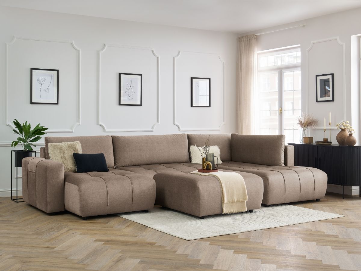 Bobochic Arsene Wohnlandschaft mit Pouf Samt Taupe Ecke links