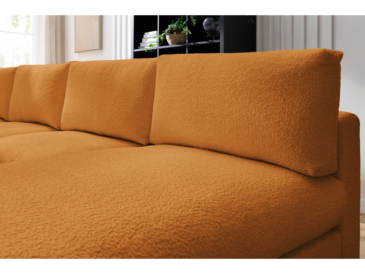 Bobochic Paris Ecksofa mit Pouf 369 × 262 cm Bouclé-Stoff Gelb