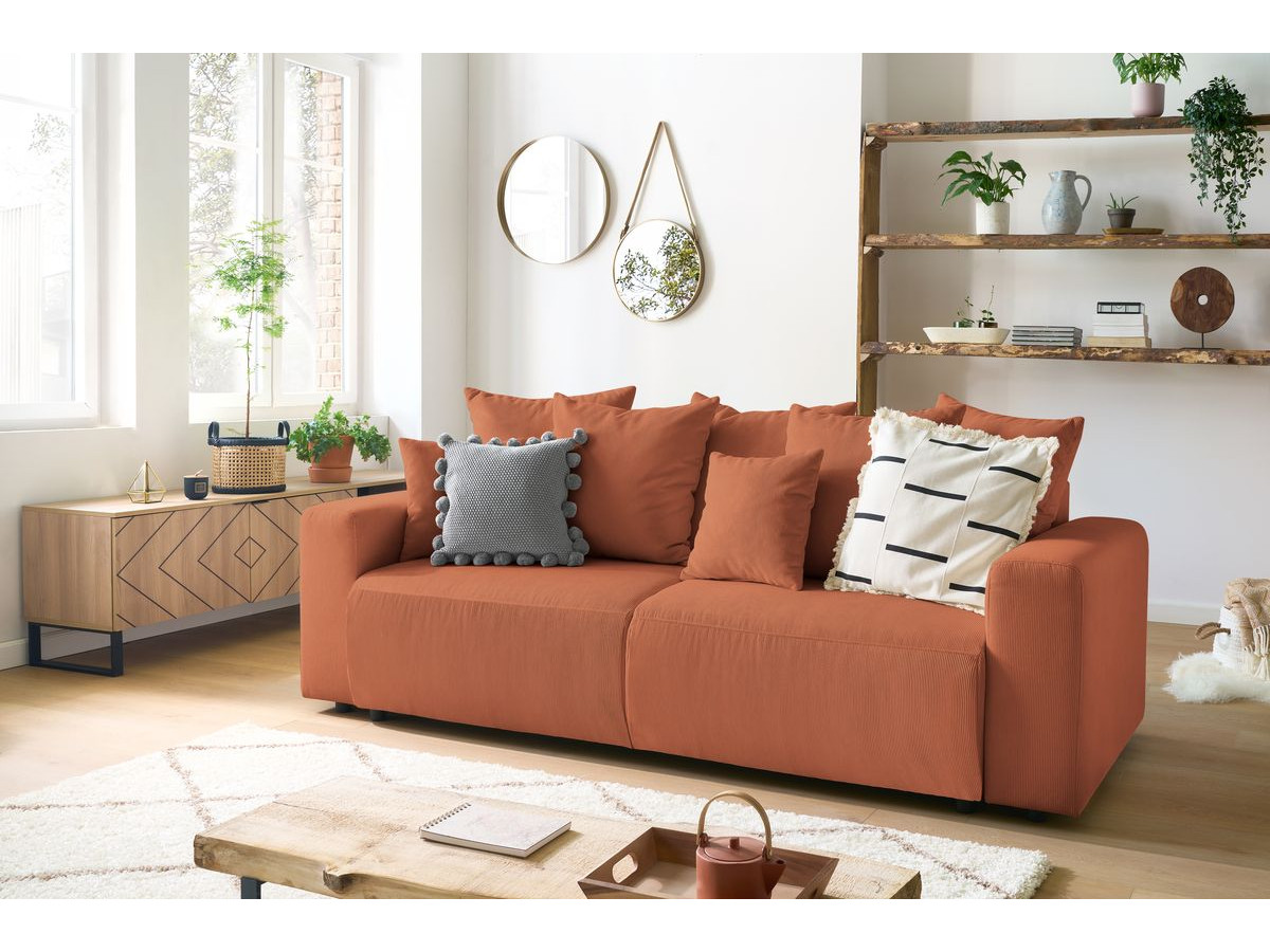 Bobochic Envy Schlafsofa 3-Sitzer mit Bettkasten Cordsamt Orange