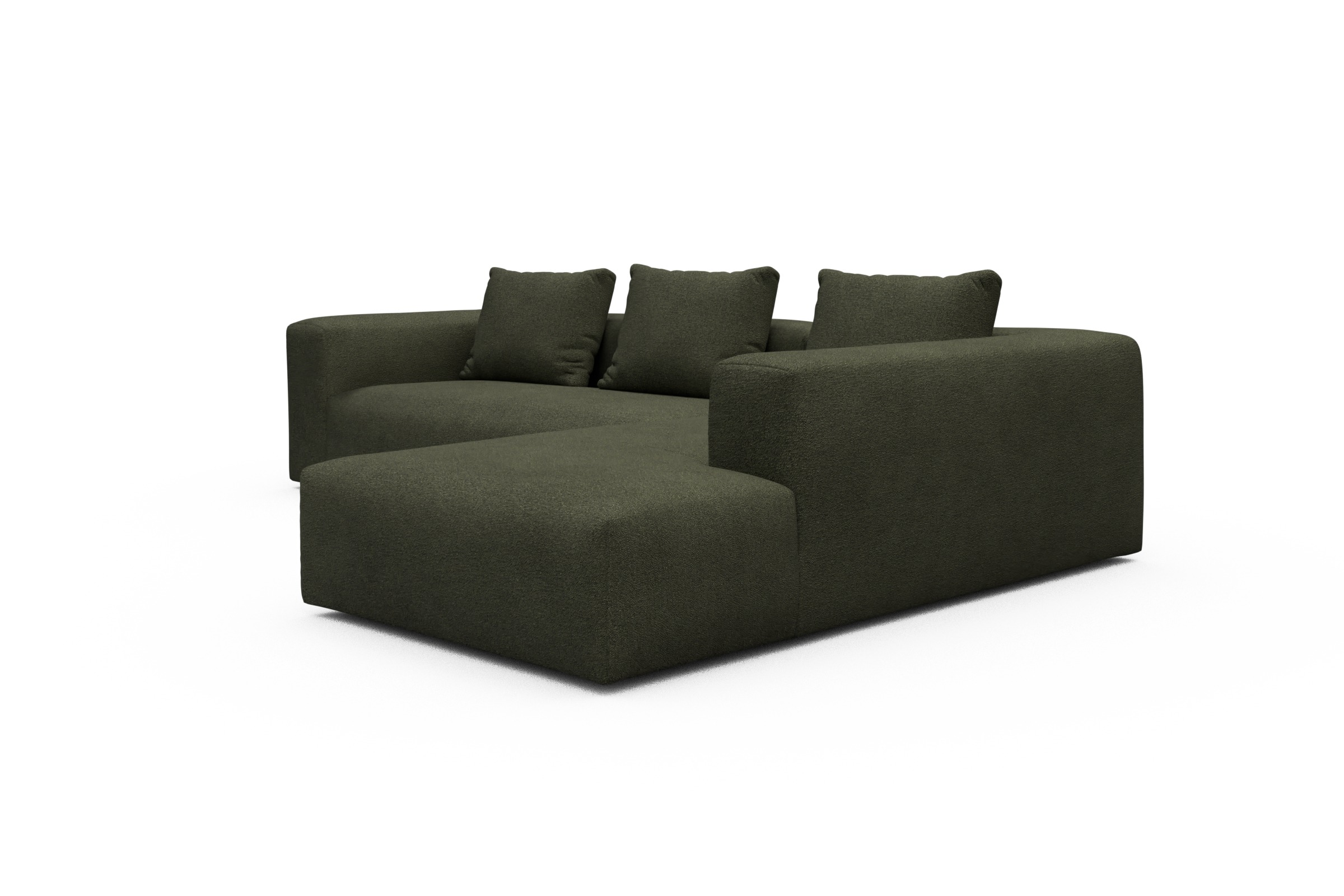 Ecksofa Fred Relax-Ecke rechts mit 2,5-Sitzer Boucle-Forest-Green