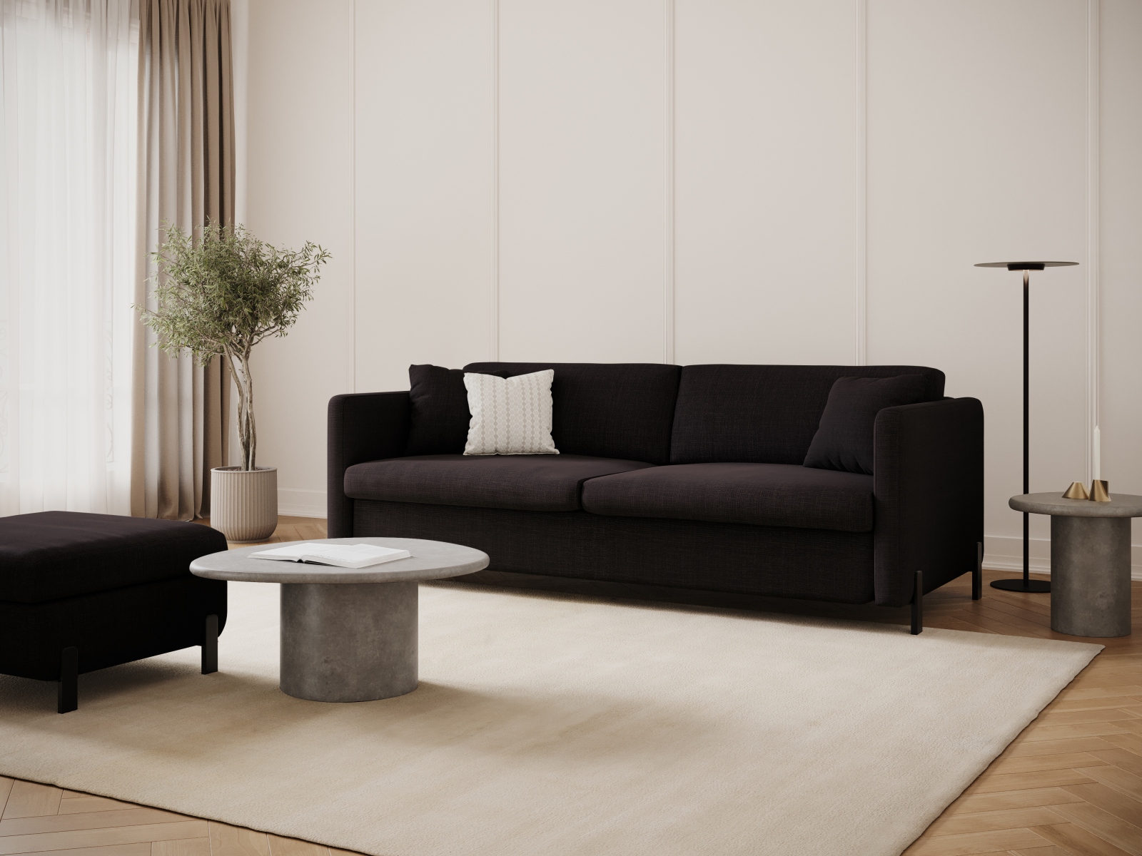 Micadoni Schlafsofa Gloria 3-Sitzer Strukturierter Stoff Dunkelgrau 205x160