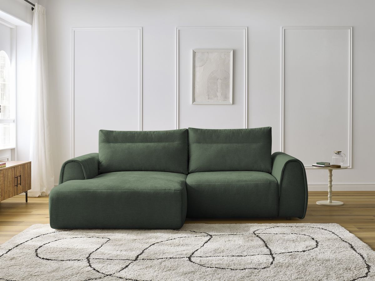 Bobochic Aden Ecksofa 246 × 152 cm Stoff Grün Ecke links