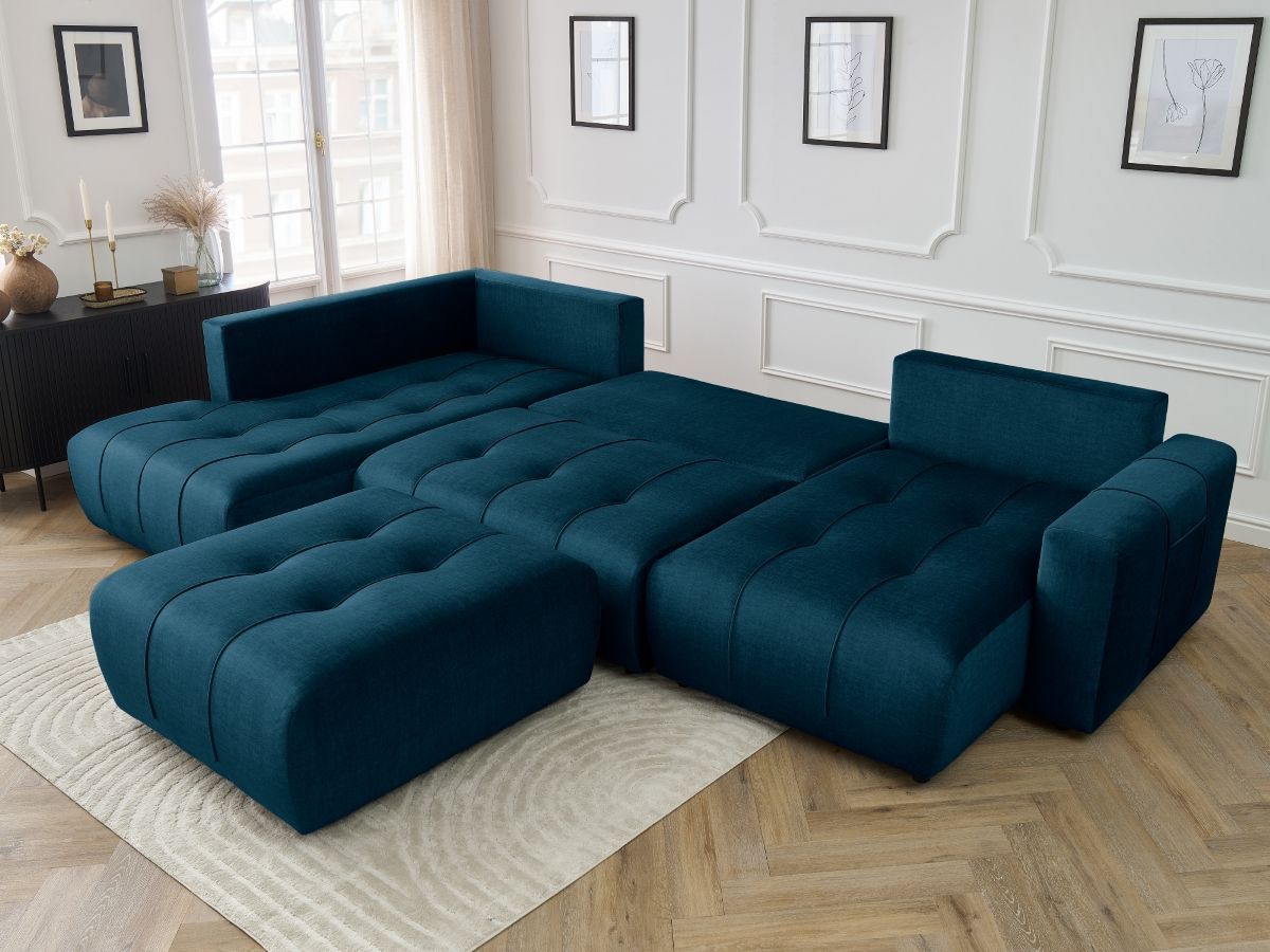 Bobochic Arsene Wohnlandschaft mit Pouf Samt Blau Ecke rechts