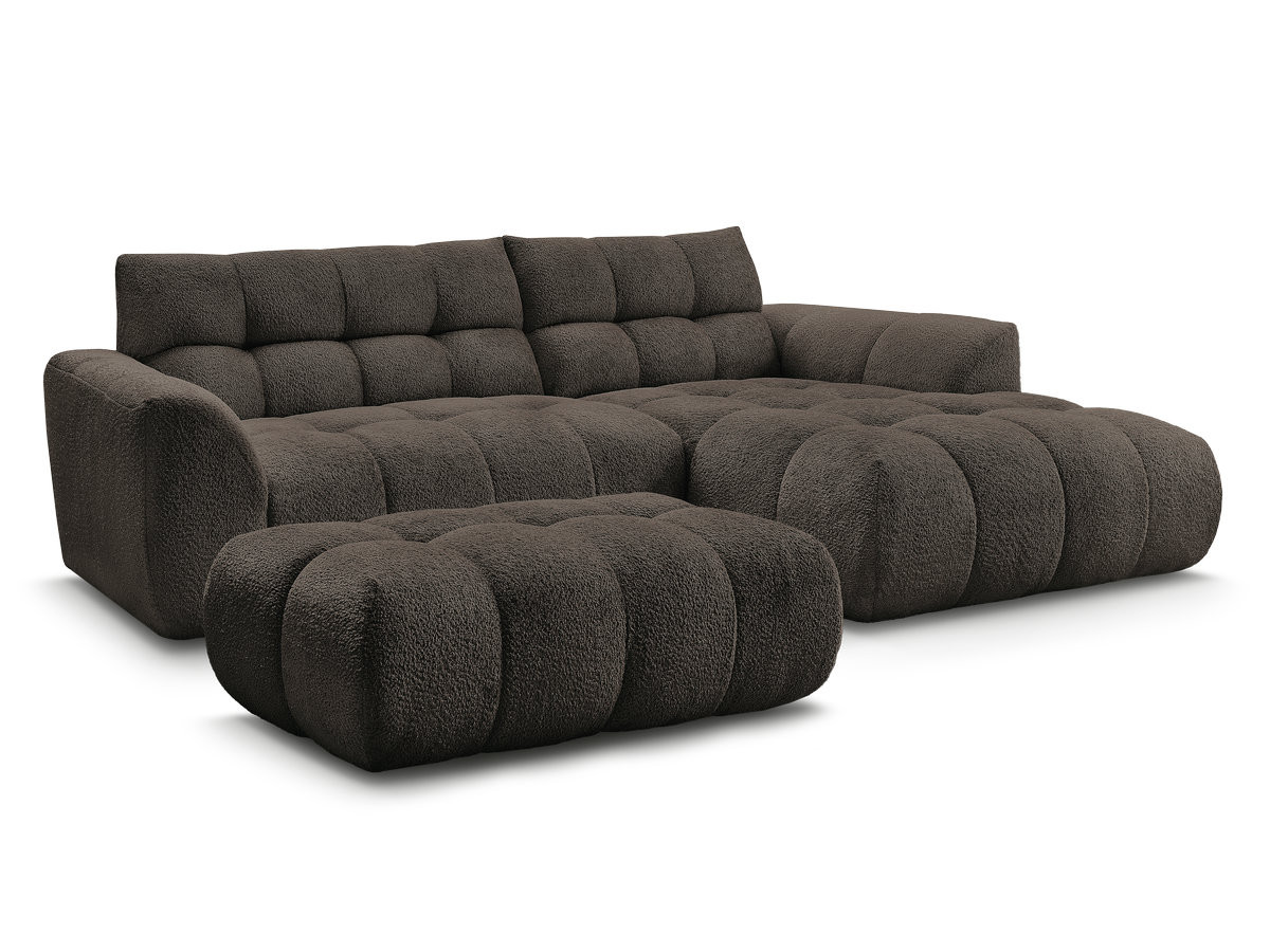 Bobochic Jaya Ecksofa mit Pouf Chenille Braun Ecke rechts