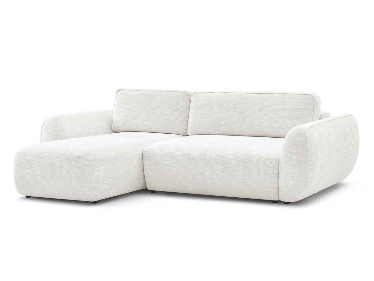 Bobochic Denise Ecksofa mit Schlaffunktion und Bettkasten 258 × 160 cm Strukturstoff Weiß Ecke links