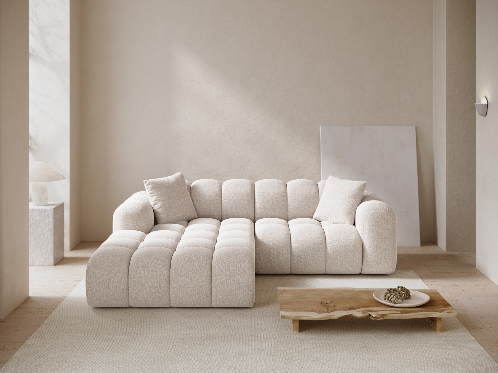Cosmopolitan Design Ecksofa Treno 3-Sitzer Chenille Eden Helles Beige Links