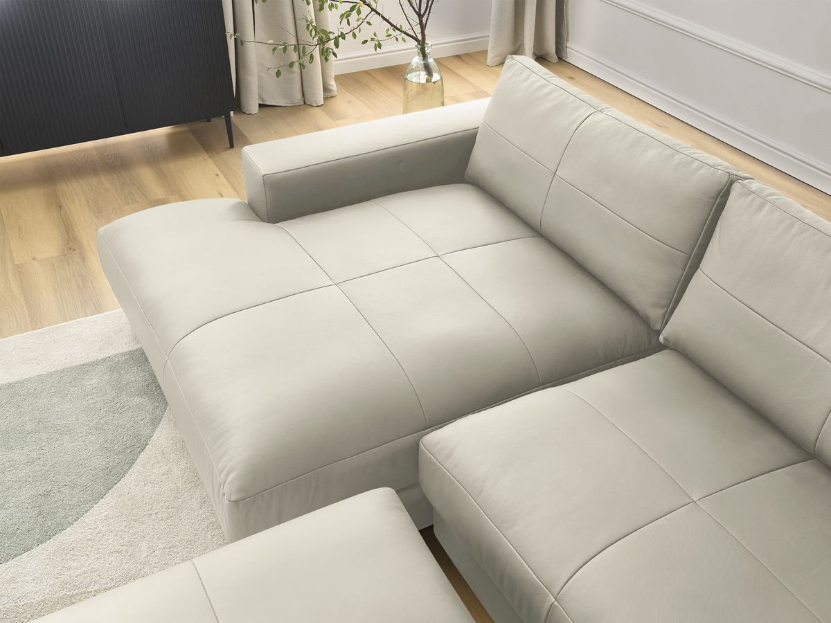 Bobochic Leonard Ecksofa mit Pouf 274 × 159 cm Leder Beige Ecke links