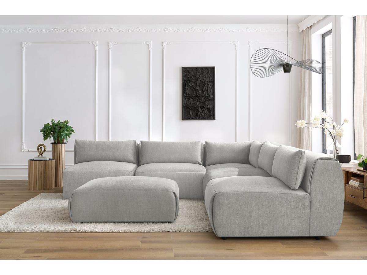 Bobochic Jeanne Ecksofa mit Pouf Samt Hellgrau