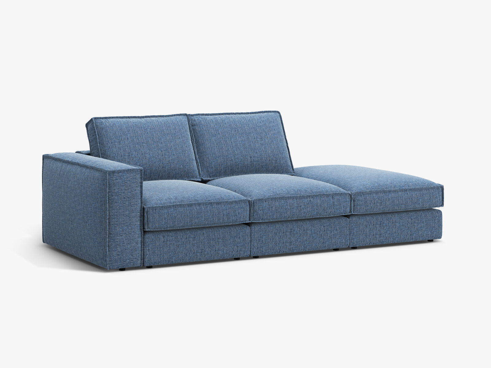 Micadoni modulares offenes Sofa Pola 3-Sitzer Rechts Strukturierter Stoff Babel Dunkelblau