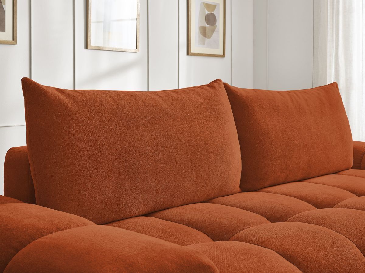 Bobochic Everest Schlafsofa 3-Sitzer mit Bettkasten, 2 Kissen Strukturstoff Orange