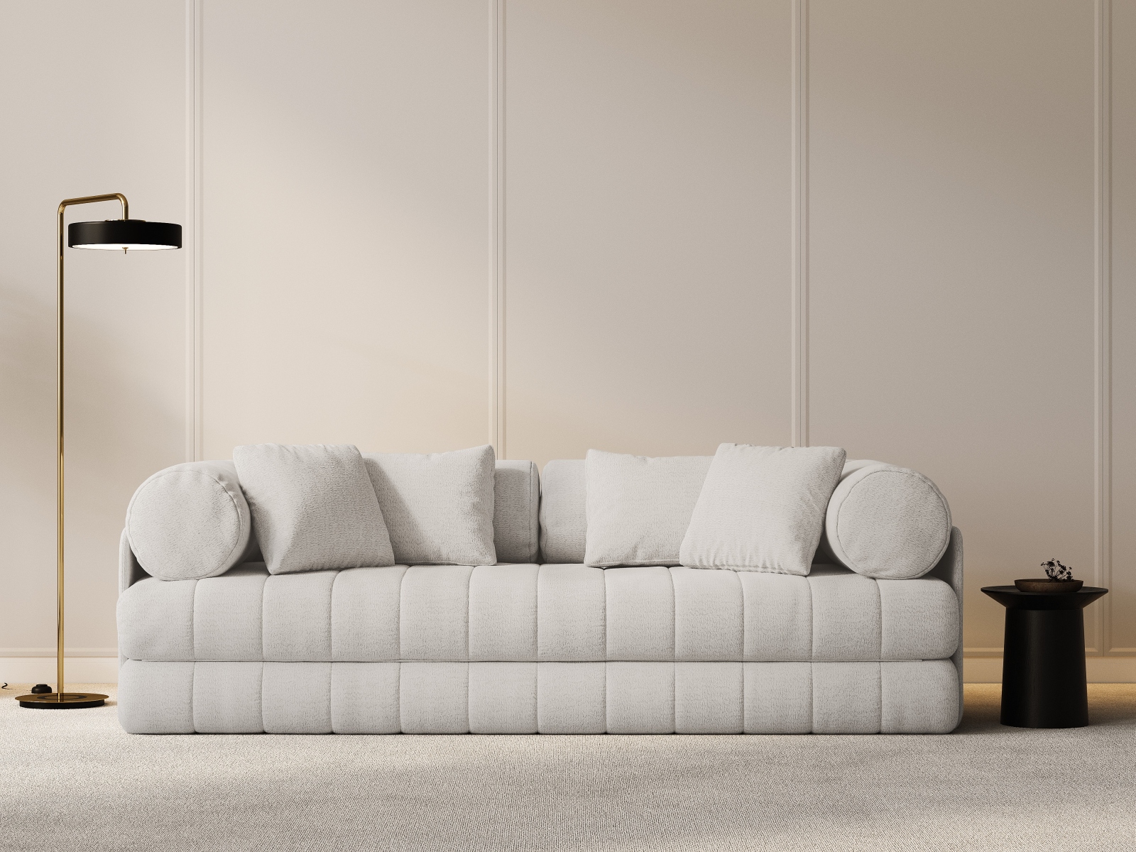 Cosmopolitan Design Schlafsofa Kemi 3-Sitzer Boucle Coral Helles Beige