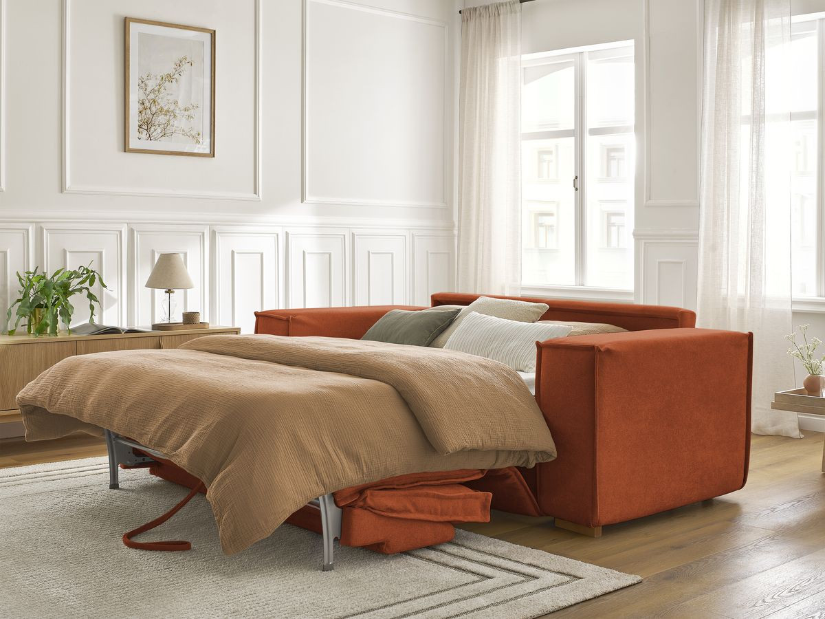 Bobochic Chelsea Schlafsofa 3-Sitzer Strukturstoff Orange, Liegefläche 160 × 200 cm