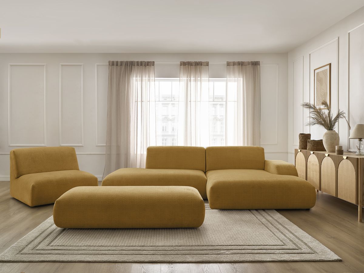 Bobochic Sirius Ecksofa mit Pouf 405 × 170 cm Strukturstoff Gelb Ecke rechts